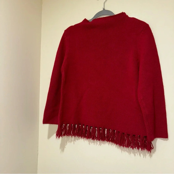 Women’s Vintage Red Feed David High Neck Sweater with Fringe Details Size: M - Picture 9 of 16